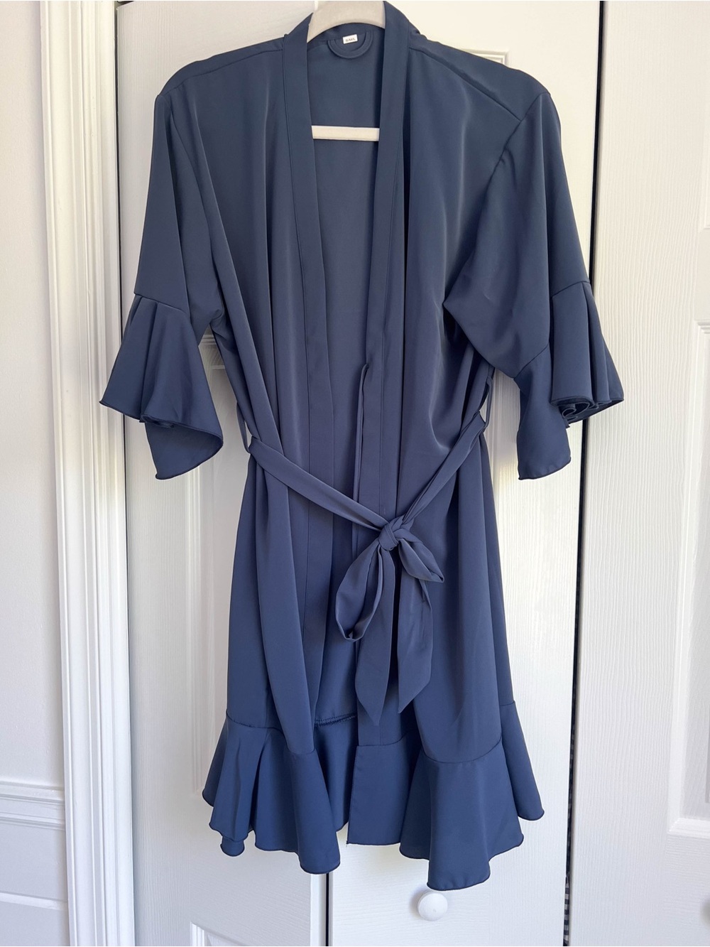 Navy Blue Ruffle Sleeve Wrap Dress